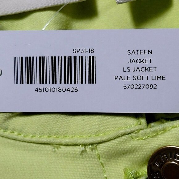 Chicos Jacket Sateen Pale Soft Lime Button Front Mandarin Collar - Picture 6 of 12